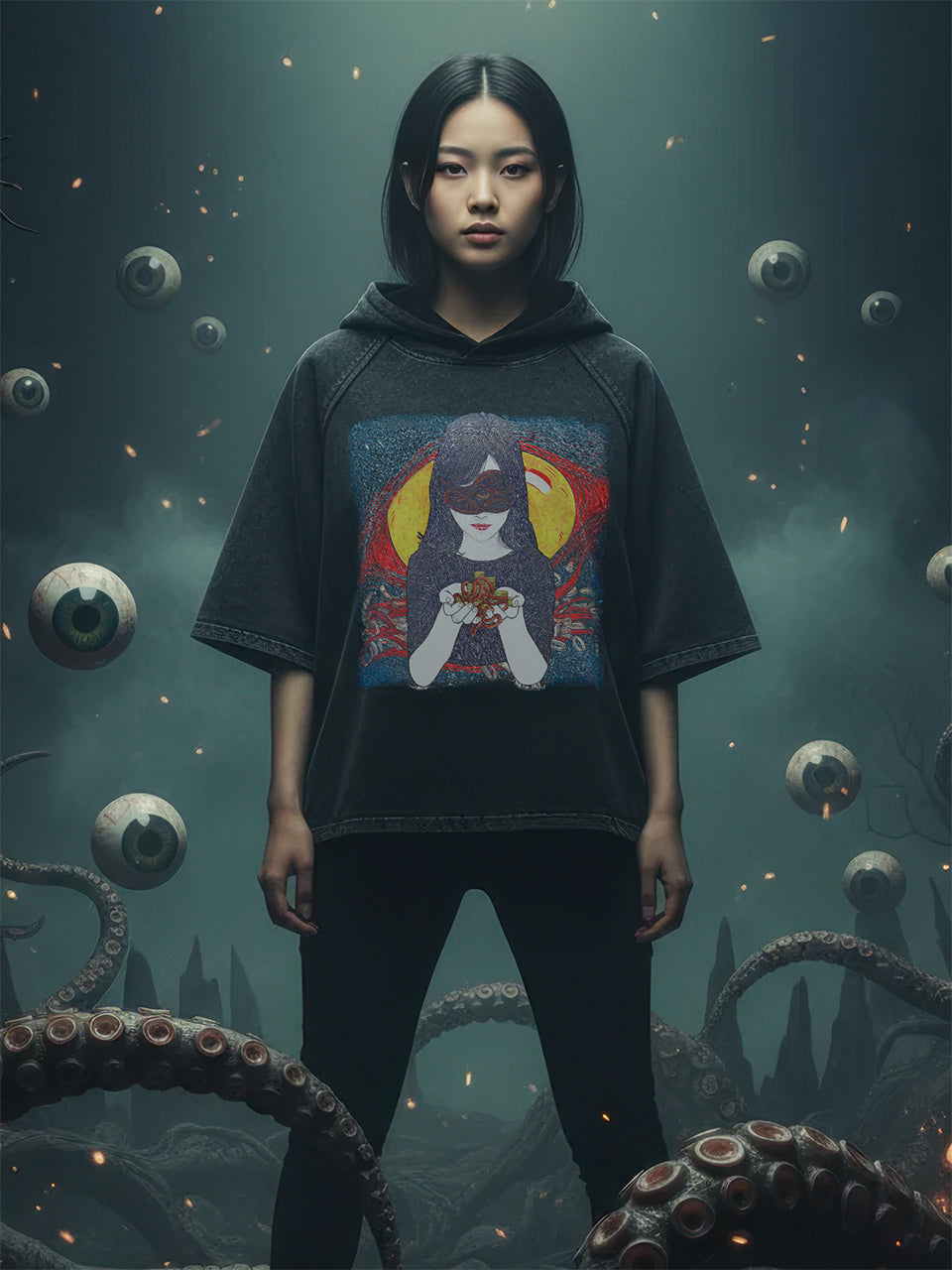Curse of Gilded Wealth, Worms of Dark Desire #2 | Snow Washed Hooded Boxy T-Shirt