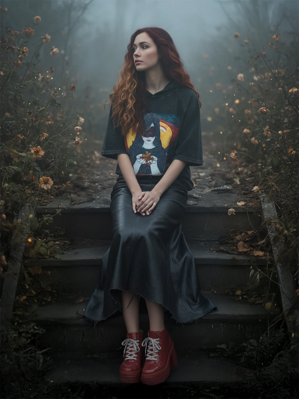 Curse of Gilded Wealth, Worms of Dark Desire #2 | Snow Washed Hooded Boxy T-Shirt