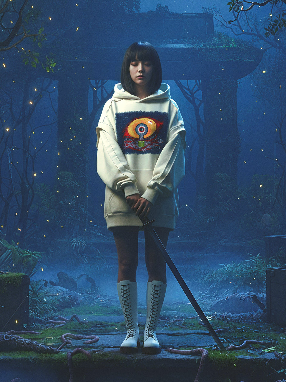 Curse of Gilded Wealth, Worms of Dark Desire #3 | Contrast Tape Raw Edge Double Layered Hoodie