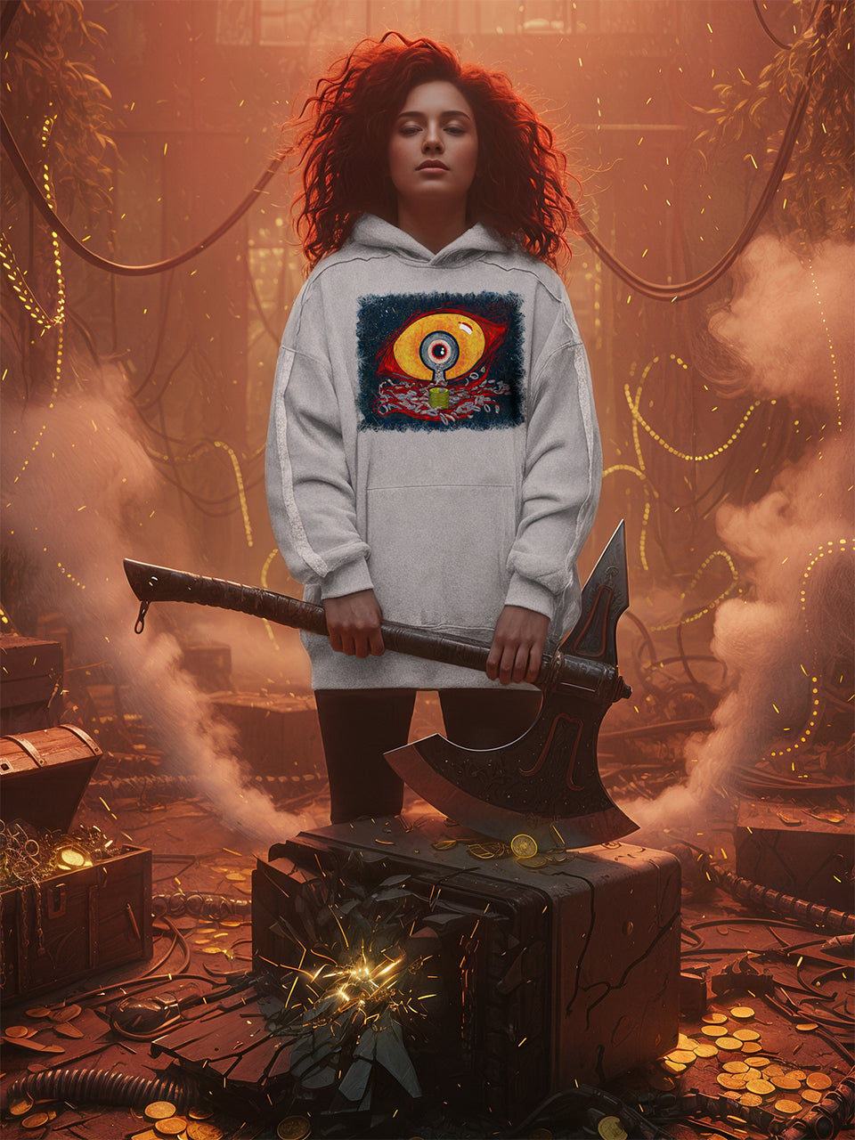 Curse of Gilded Wealth, Worms of Dark Desire #3 | Contrast Tape Raw Edge Double Layered Hoodie