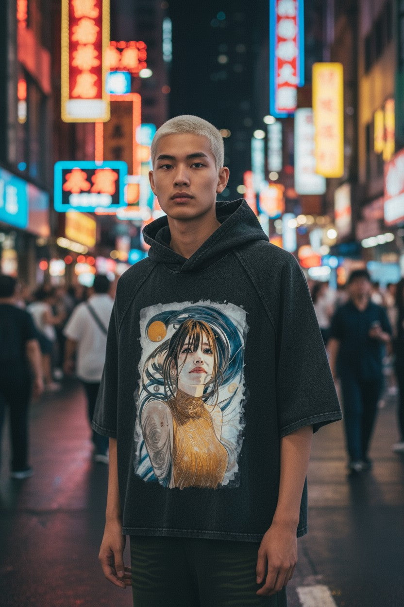 Golden Weave, Maiden Calmness #1 | Snow Washed Hooded Boxy T-Shirt