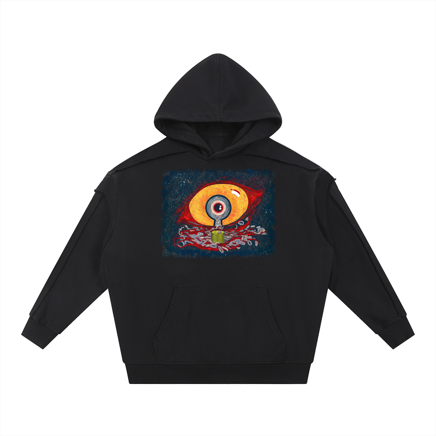 Curse of Gilded Wealth, Worms of Dark Desire #3 | Contrast Tape Raw Edge Double Layered Hoodie