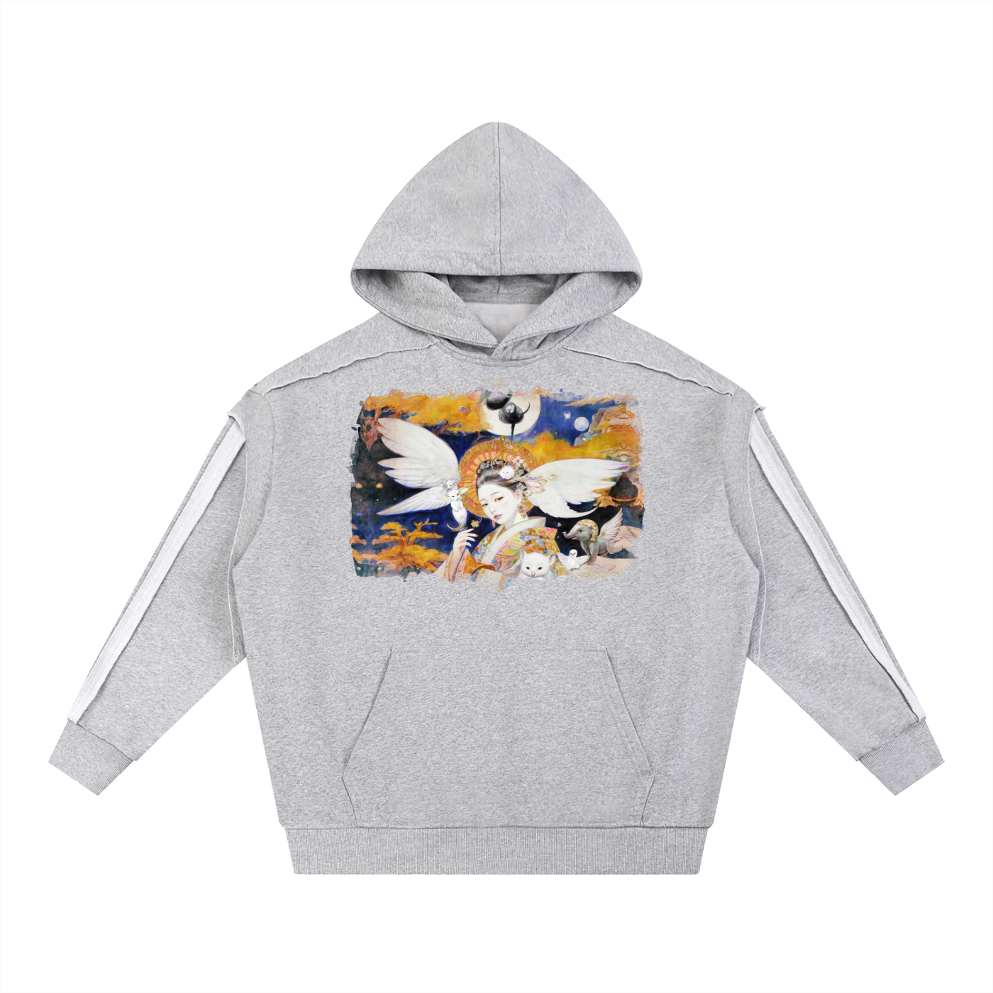 A Celestial Princess in the Autumn Twilight #1 | Contrast Tape Raw Edge Double Layered Hoodie