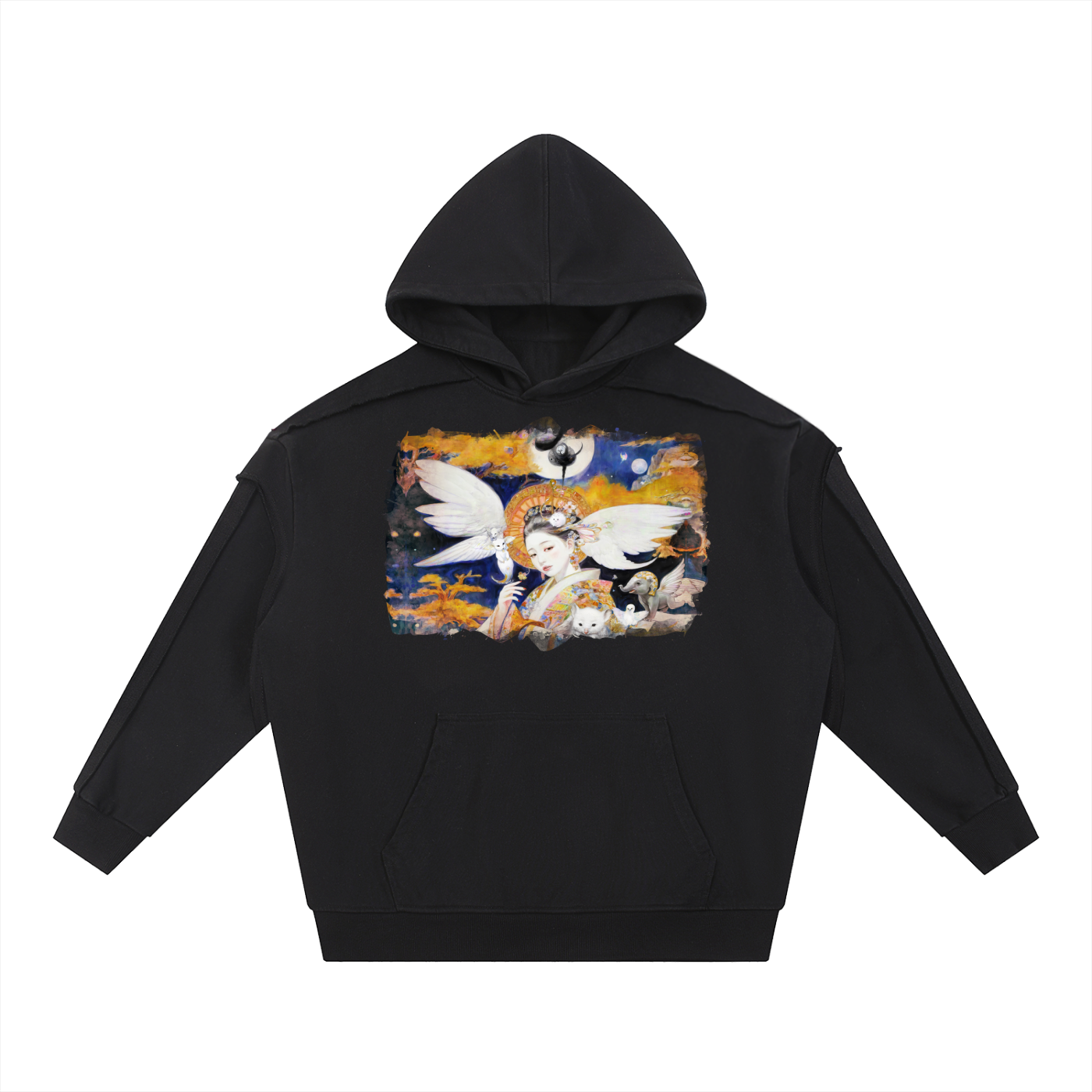 A Celestial Princess in the Autumn Twilight #1 | Contrast Tape Raw Edge Double Layered Hoodie