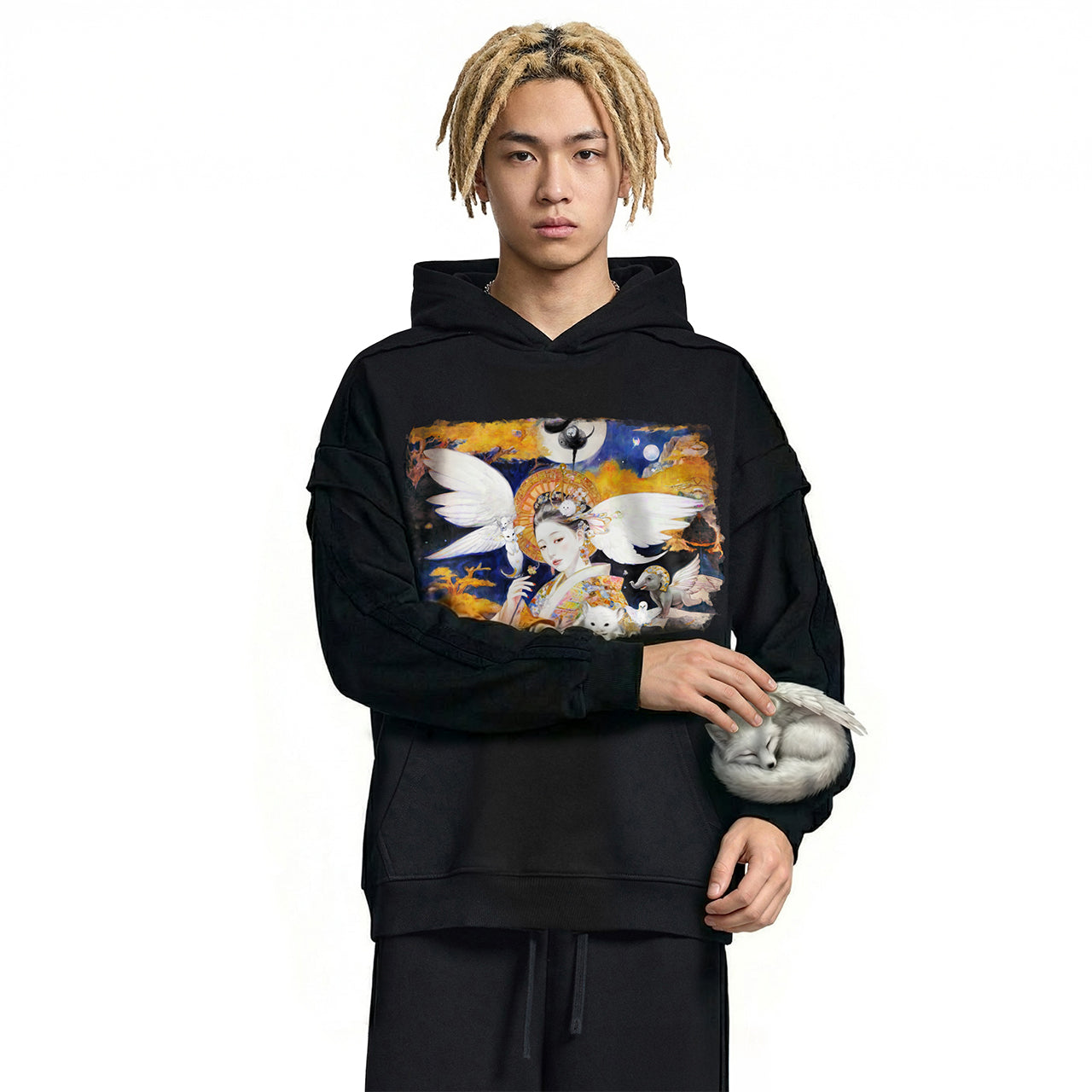 A Celestial Princess in the Autumn Twilight #1 | Contrast Tape Raw Edge Double Layered Hoodie