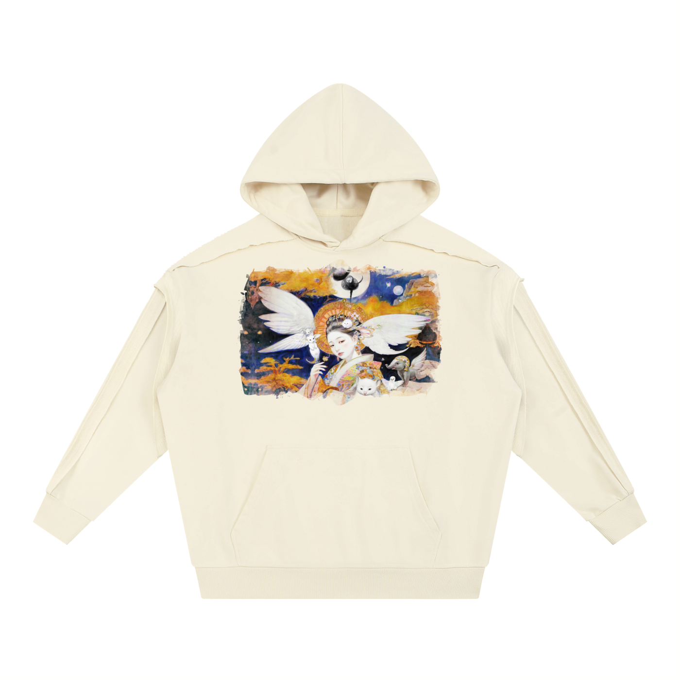 A Celestial Princess in the Autumn Twilight #1 | Contrast Tape Raw Edge Double Layered Hoodie